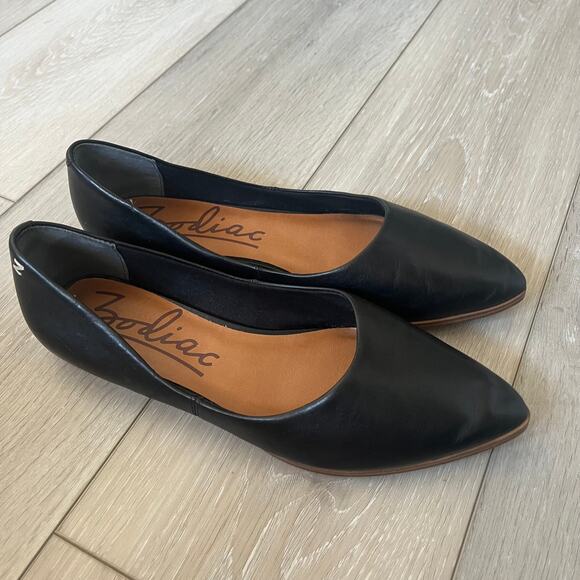 Zodiac 'Hill' Women's 9.5M High Quality Pointed Toe Black Leather Flat Ballet - Picture 4 of 7